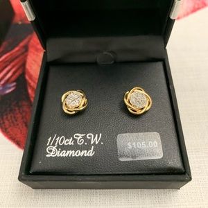 Gold Tone over Silver earrings 1/10 CTTW Diamonds